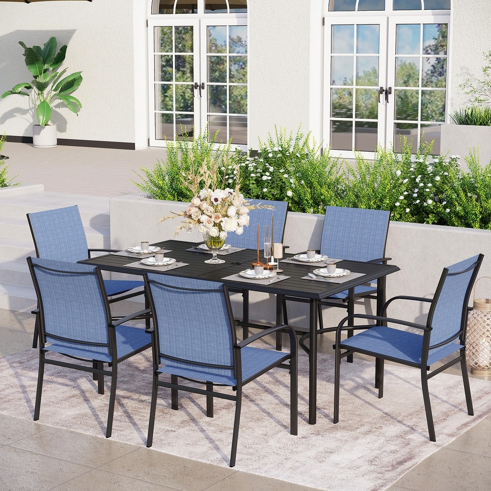 MAISON ARTS 7-Piece Outdoor Dining Set 6 Textilene Chairs and Metal Rectangular Outdoor Dining Table