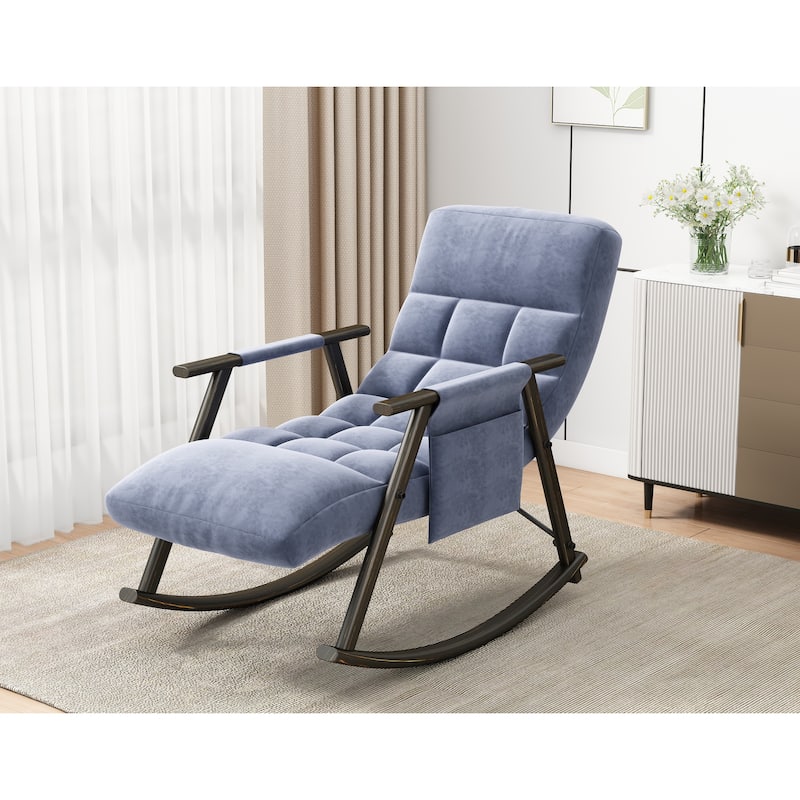 Casual Folding Rocking Chair,Lounge Rocking Chair Adjustable High Back and Foot Rest,Side Pockets Placed in Living Room Bedroom