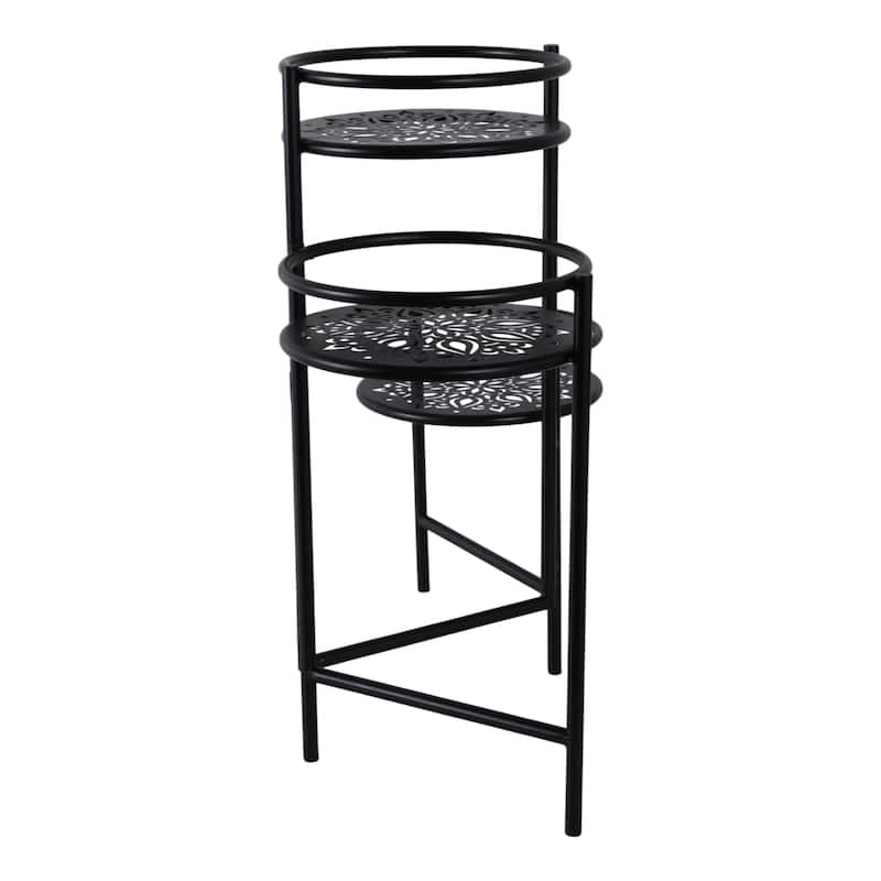 Metal Plant Stand Folding 3-Tier Mandala Tiered Display - 22" Black - 10" x 10" x 22"