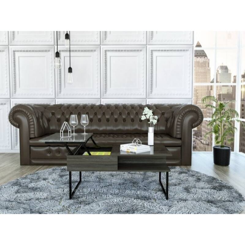 41-Inch Modern Rectangular Coffee Table with Lift-Top 2 Shelves and Metal Base for Living Rooms