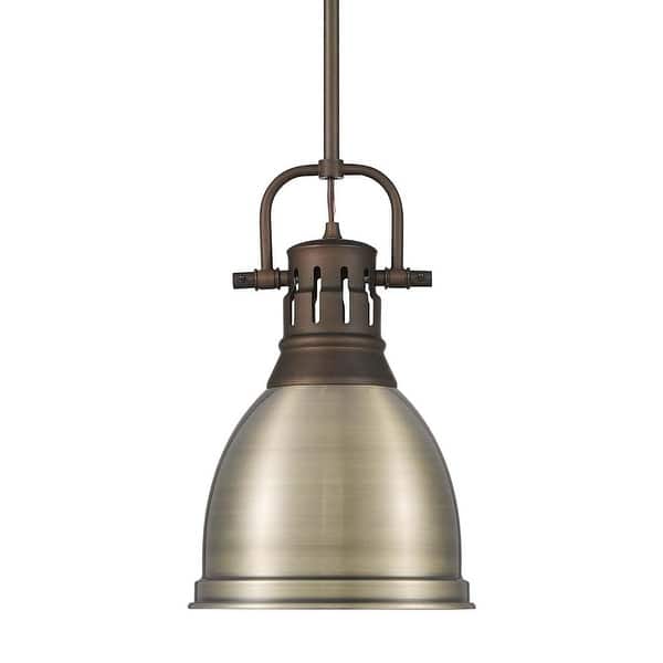 slide 2 of 11, Golden Lighting 3604-S RBZ Duncan 9" Wide Mini Pendant Rubbed Bronze / Aged Brass