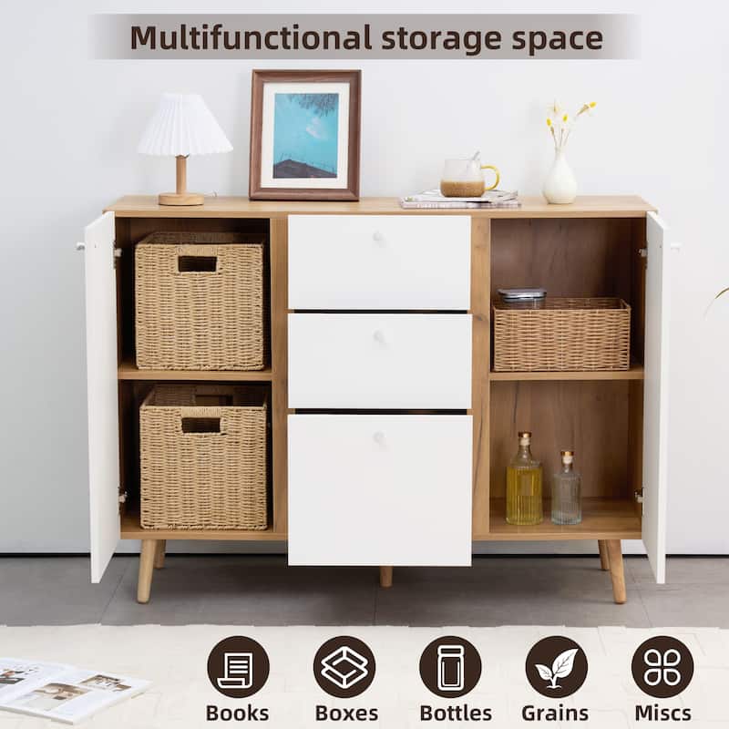 Sideboard Buffet Cabinet with 3 Drawers & 2 Doors,47.24"Buffet Cabinet with Adjustable Shelves