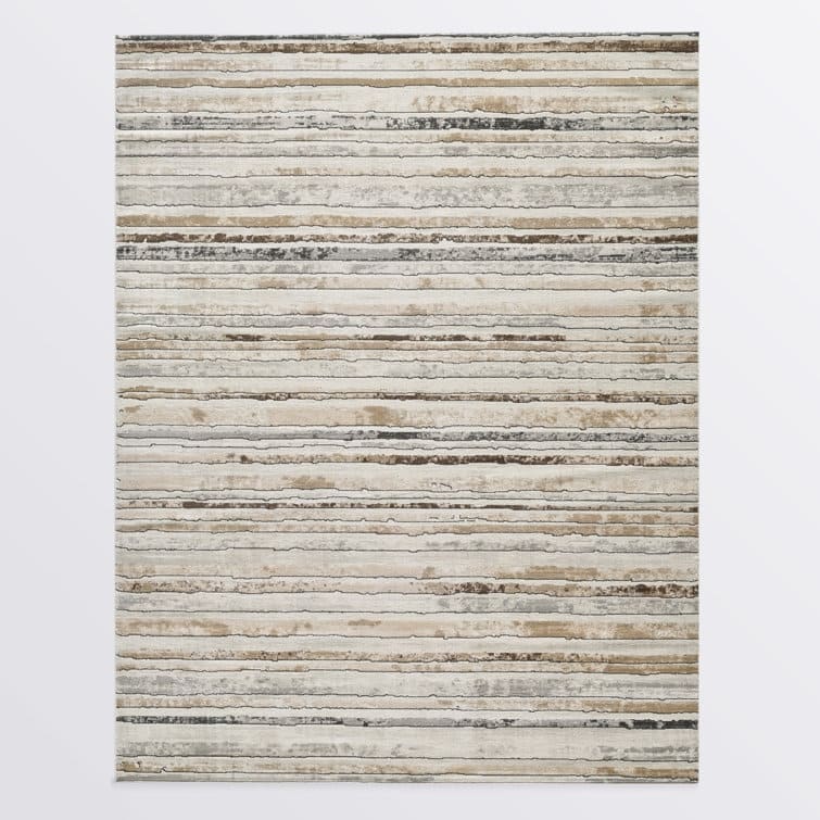 Modern Minimalist Striped Area Rug - Brown/Grey/Cream - Rectangle 4'11" x 8'