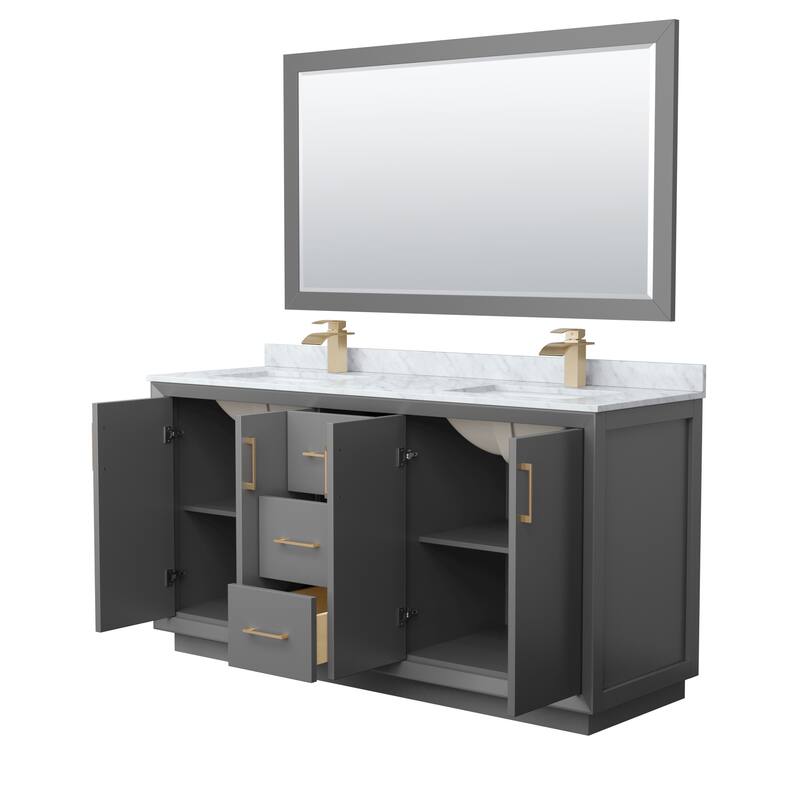 Strada 66-Inch Double Vanity Set, Carrara Marble Top, 58-Inch Mirror