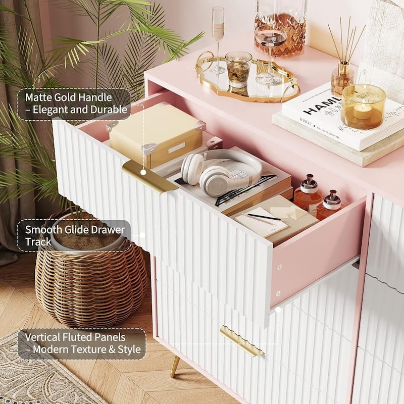 55" Wide Modern Fluted Dresser for Bedroom with 8 Drawers