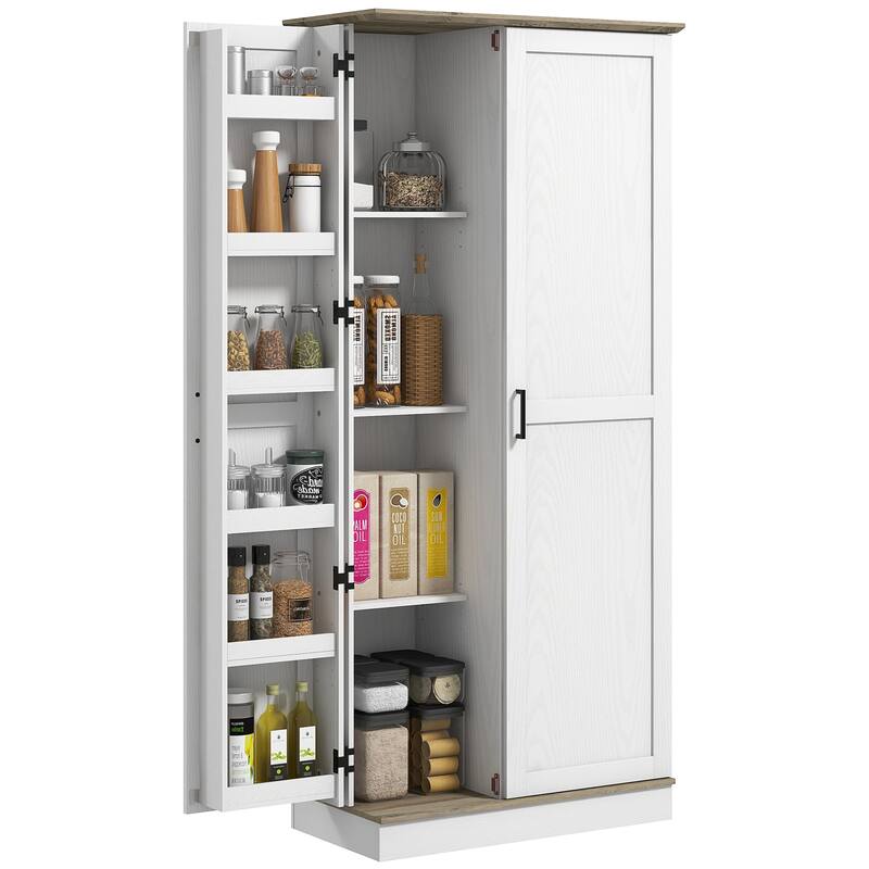 70" Tall Kitchen Pantry Cabinet, Modern Storage Cabinet with 6 Spice Racks and Adjustable Shelves, Freestanding Cupboard
