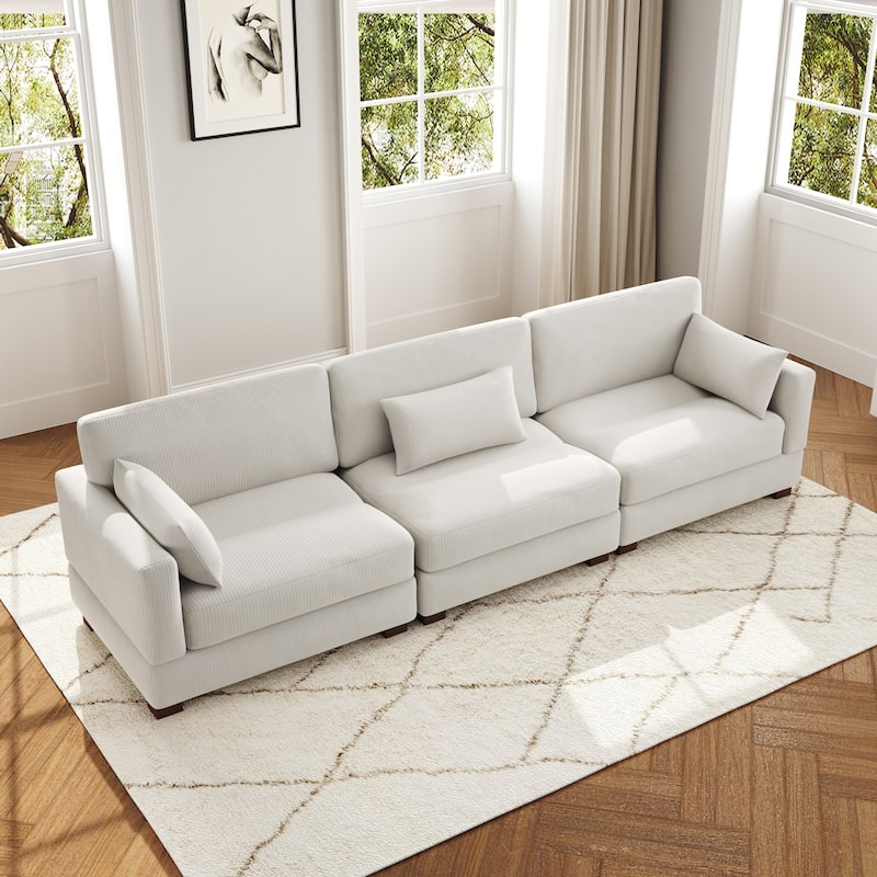 3-Piece Corduroy Couch Modular Sectional Sofa