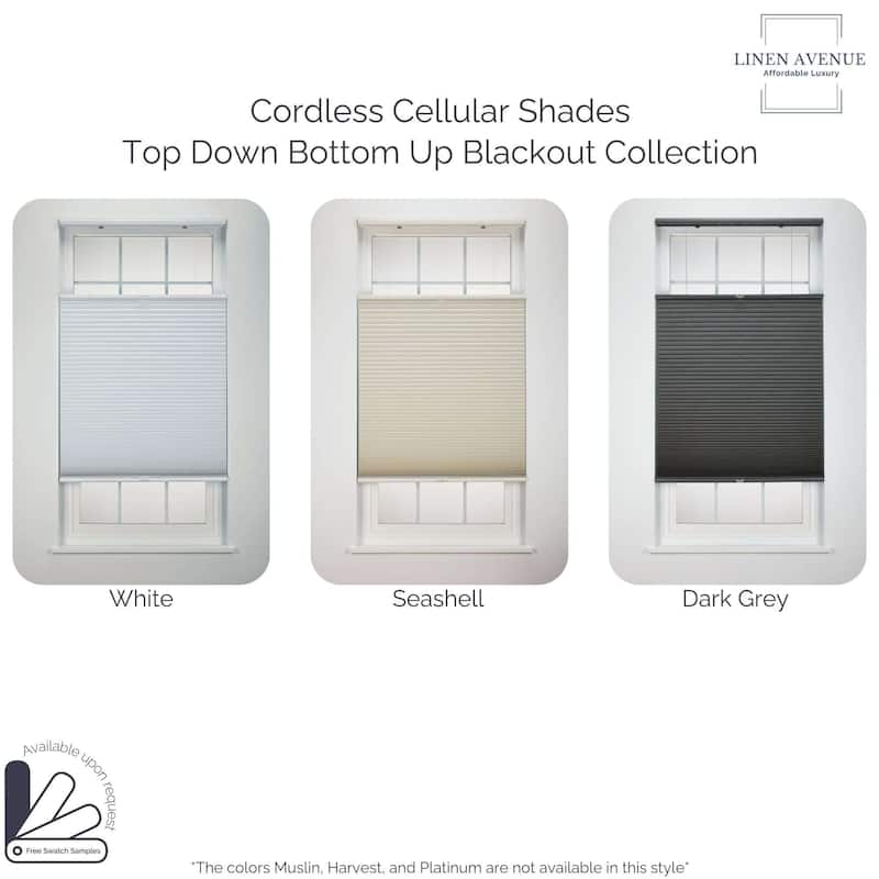 Linen Avenue Cordless Cellular Top Down Bottom Up Blackout Shade, White (Arrives 1/4" Narrower)