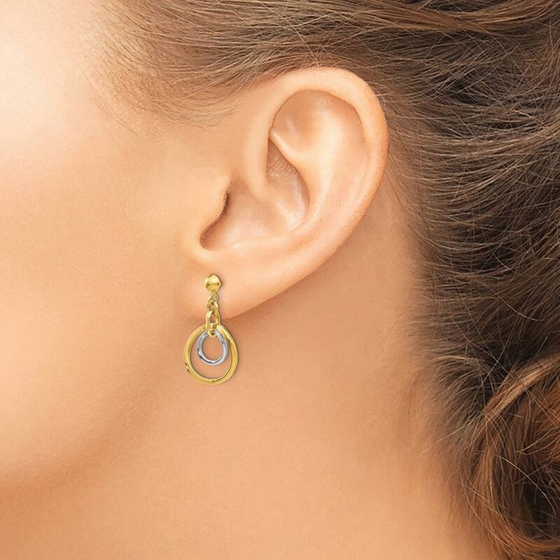 Curata 14k Two Tone Gold Double Circle Post Long Drop Dangle Earrings - 24x13mm