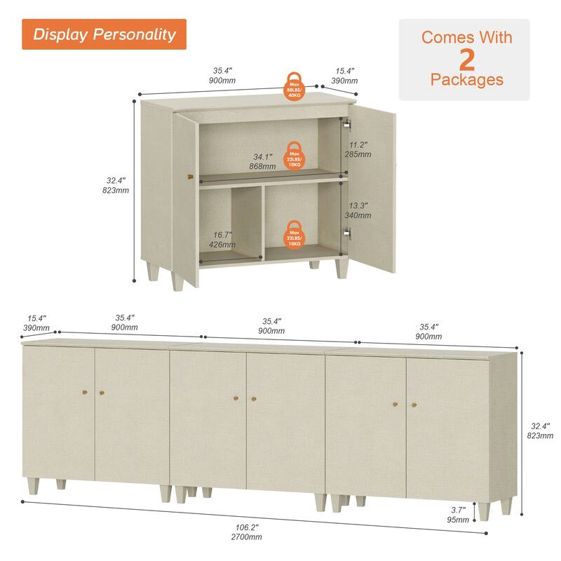 Sideboards Buffet Cabinets with Doors for Dining Room, 32.4"H