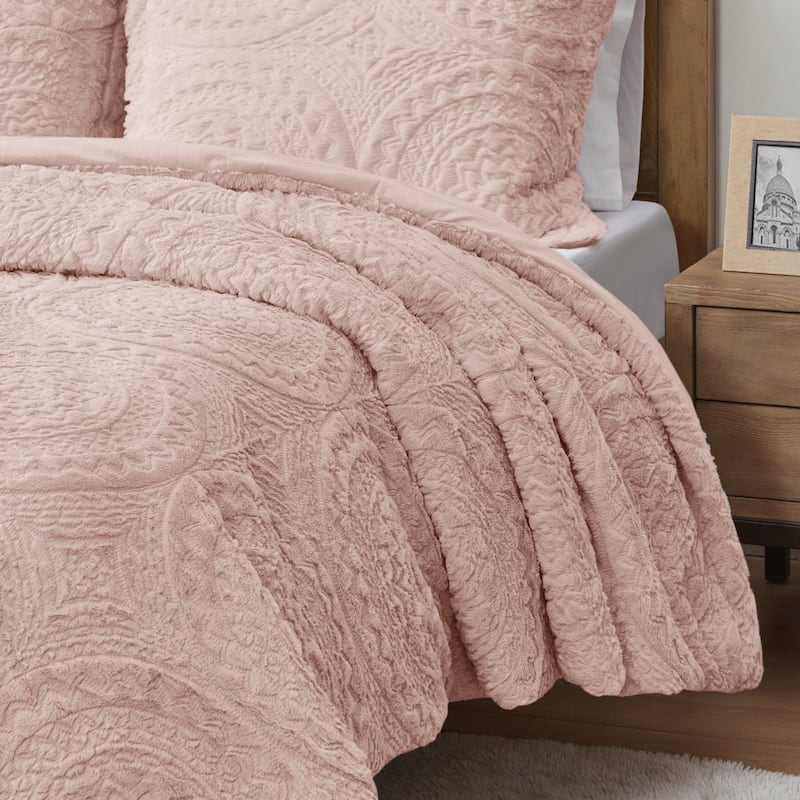 Madison Park Nova Embroidered Medallion Faux Fur Plush Comforter Set