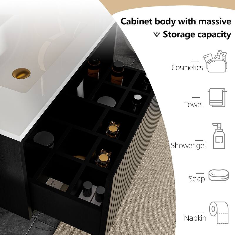 GDFStudio - Ari Modern Aesthetic Freestanding Bathroom Vanity with Ceramic Sink, Soft Close Drawers & Large Storage Spaces