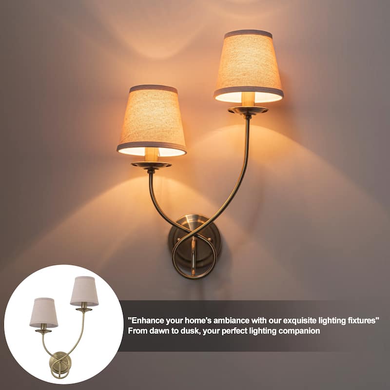 Antique Bronze Finish Wall Sconce with Trapezoid Linen Shade