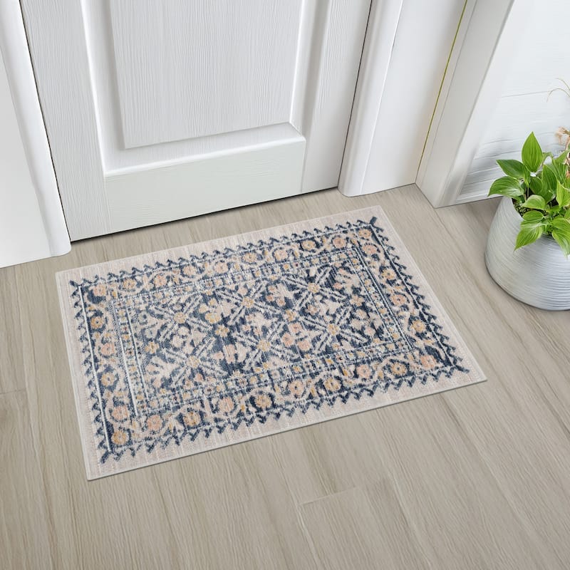 Crosswood Camilla Traditional Floral Indoor Polyester Area Rug - 2' x 3' - Navy/Aqua