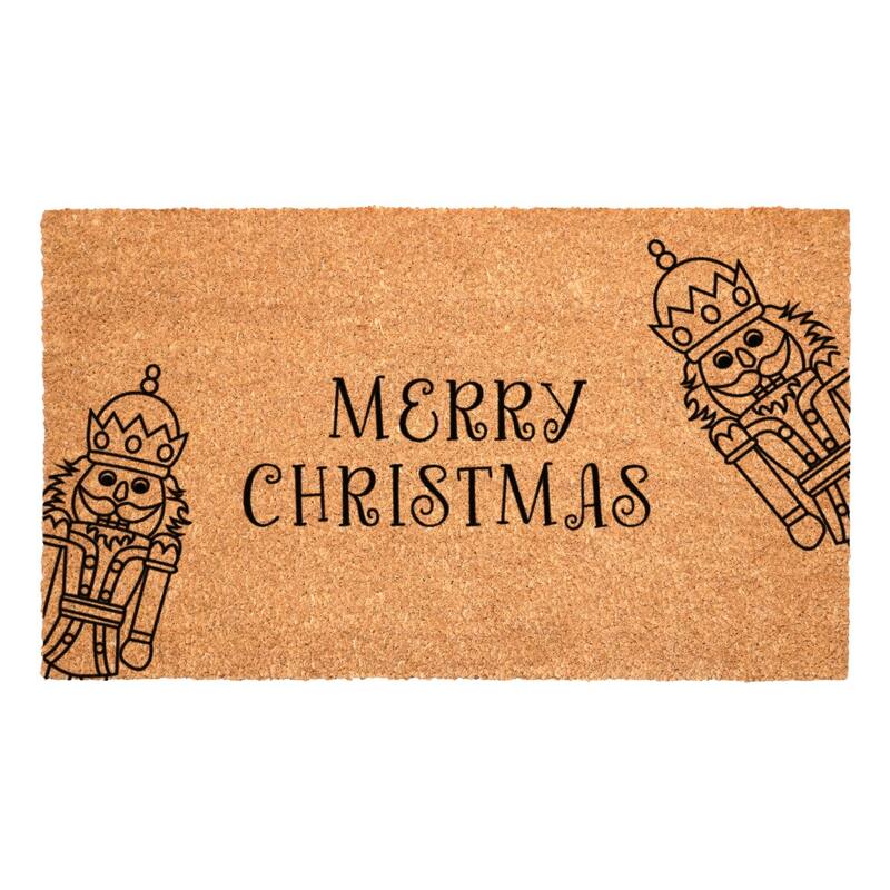 HomeRoots 17" X 29" Brown And Black Christmas Merry Christmas Outdoor Coir Door Mat - 17.00' X '29.00