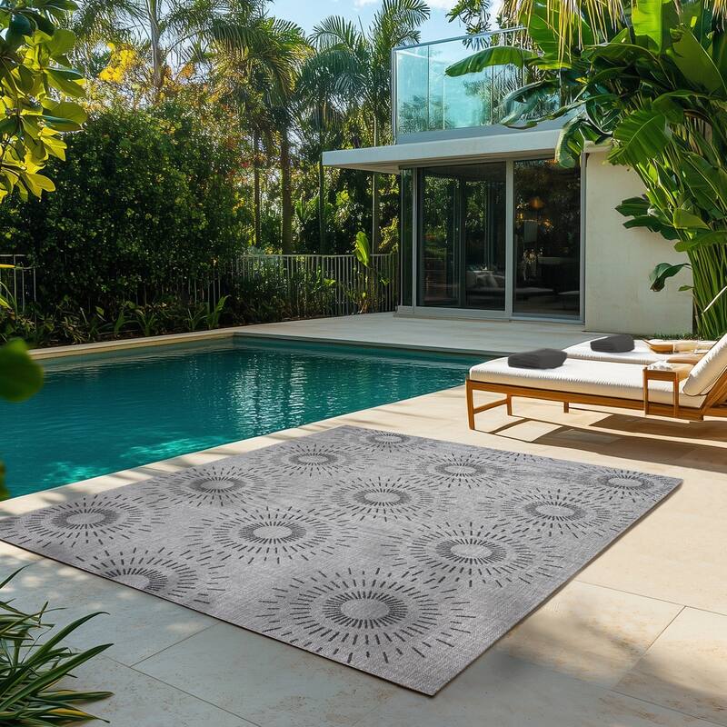 Gertmenian Tropea Tiaret Indoor Outdoor Flatweave Rug, Boho Sunburst Design