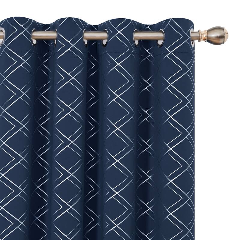 Deconovo Silver Geometric Curtain Panel Pair(2 Panel)