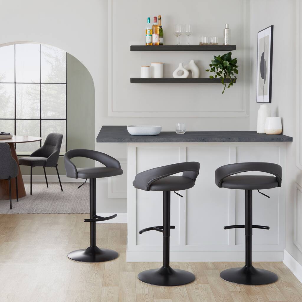 Porch & Den Stavenger Upholstered Adjustable Bar Stool with Black Metal Base & Rounded T Footrest