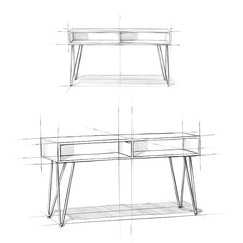 WYNDENHALL Moreno SOLID MANGO WOOD and Metal 55 inch Wide Industrial Console Sofa Table in Natural - 55 W x 16 D x 30 H
