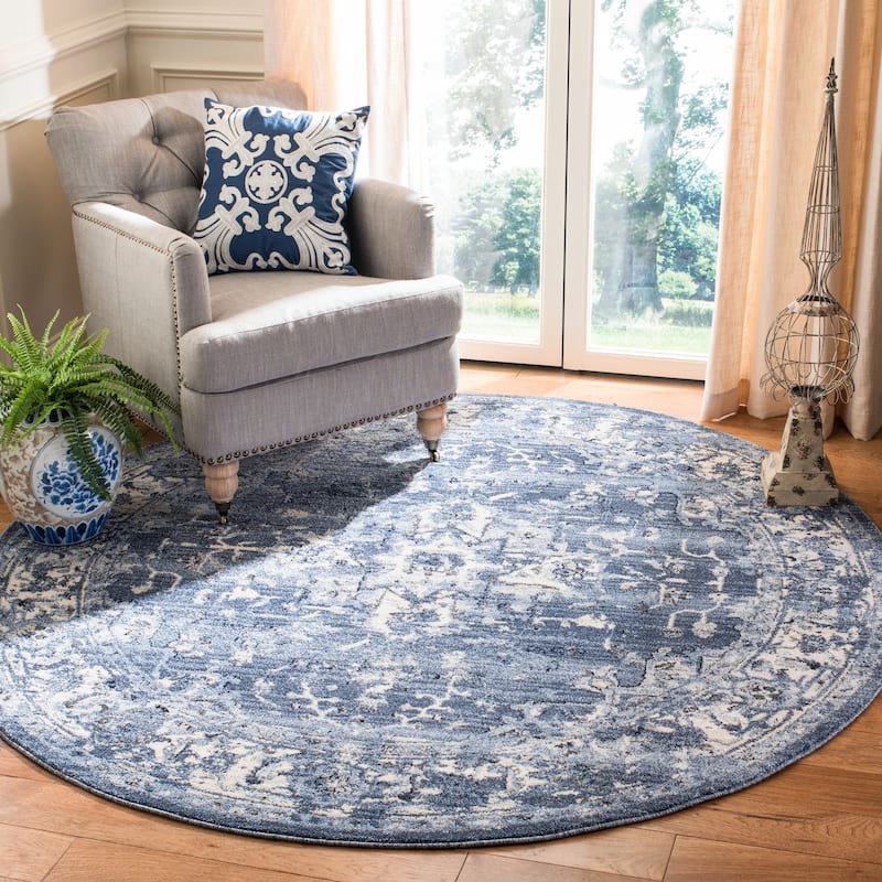 SAFAVIEH Charleston Prabha Vintage Boho Oriental Rug - 4' Round - Navy/Creme