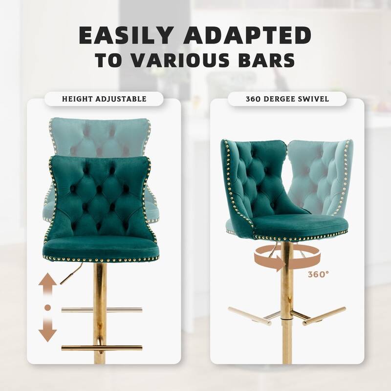 Velvet Upholstered Nailheads Tufted Swivel Bar Stools (Set of 2)