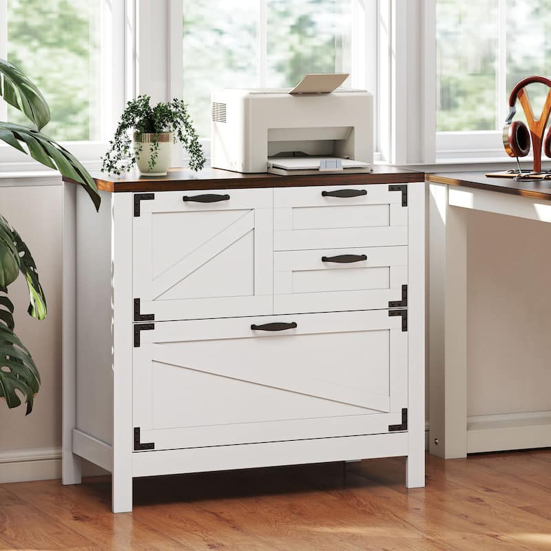 HOMCOM 4 Drawer File Cabinet, Farmhouse Lateral Filing Cabinet with Adjustable Hanging Rails for Letter/A4/Legal Size Files