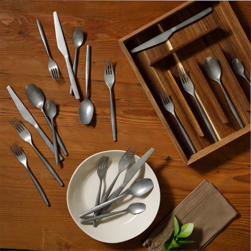 Bloomhouse 20 Piece Flatware 18/10 Stainless Steel Silverware Cutlery Utensil Set With Acacia Wood Caddy - Service for 4