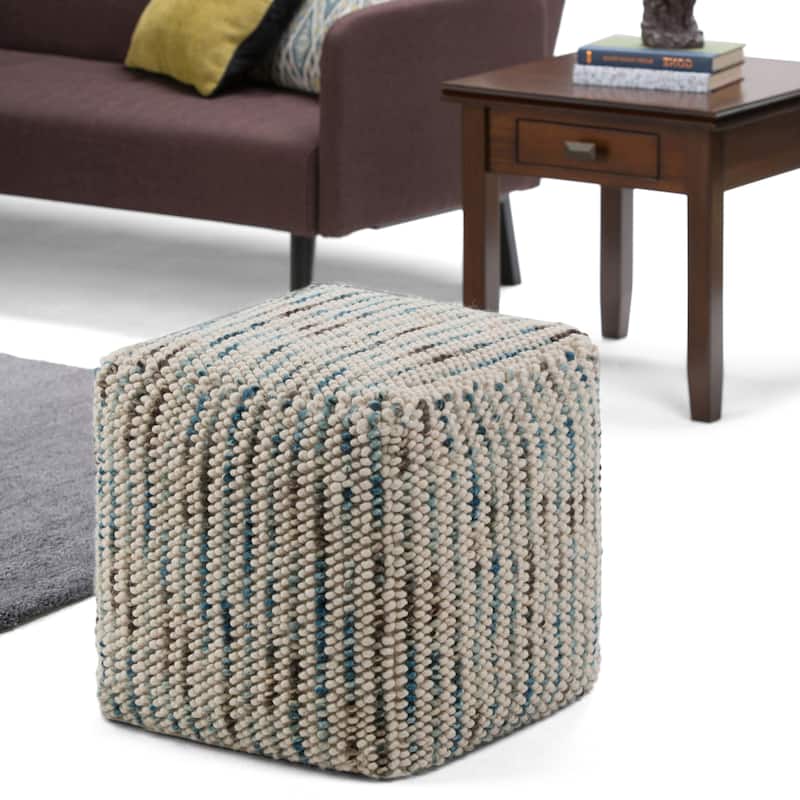 WYNDENHALL Malcolm Boho Cube Woven Pouf in Cotton and Wool - Multi Color