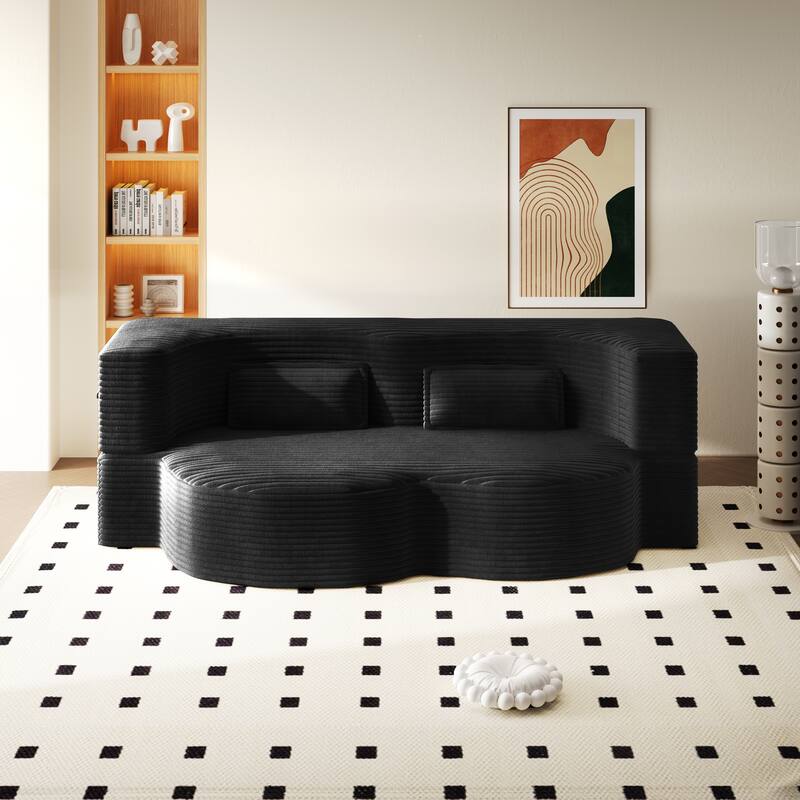 Modern 78.7" Floor Sofa With 2 Pillows For Small Pace Living Room, Convertible Sleeper Sofa Bed