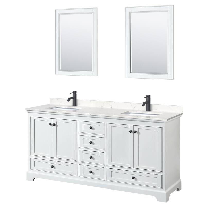 Wyndham Collection Deborah 72" Free Standing Double Basin Vanity Set - White / Carrara Cultured Marble Top / Matte Black