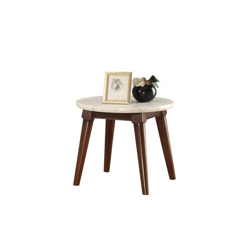Wooden Base End Table with Marble Top, Walnut Brown - 22 H x 24 W x 24 L Inches