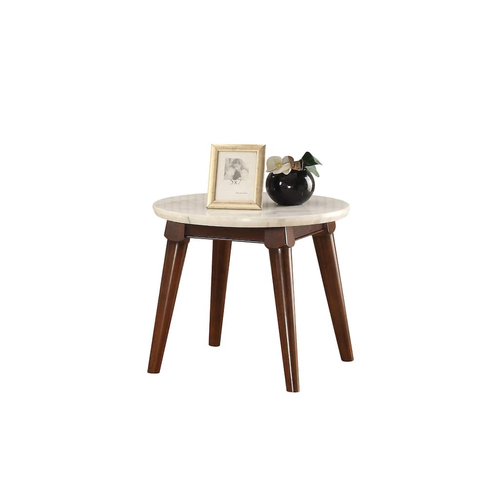 Wooden Base End Table with Marble Top, Walnut Brown - 22 H x 24 W x 24 L Inches