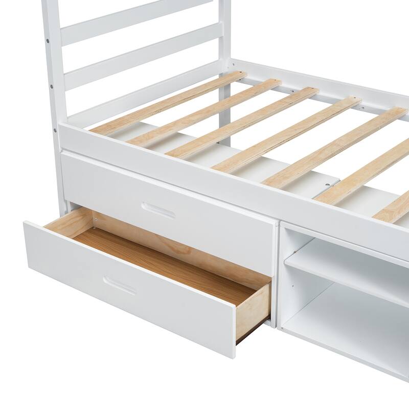 Wood Bed with Removable Shelves & 2 Storage Drawers