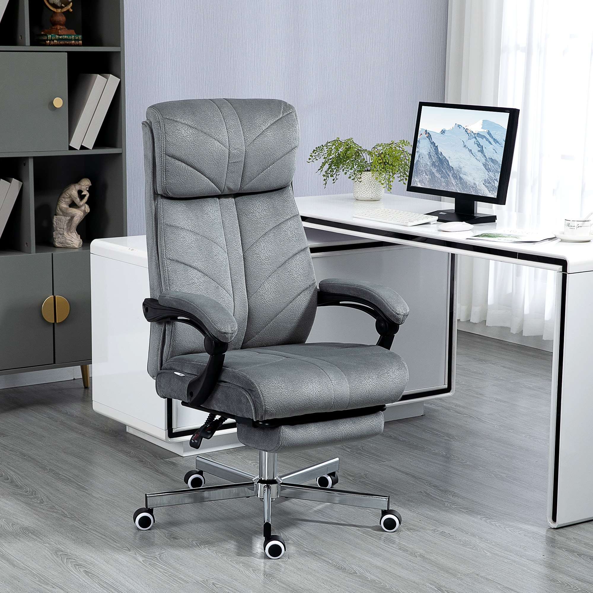 Vinsetto Ergonomic Office Chair Swivel High Back Computer Desk Chair with  Adjustable Height Flip Up Armrest Comfy Thick Padded Cushions Wheels Grey