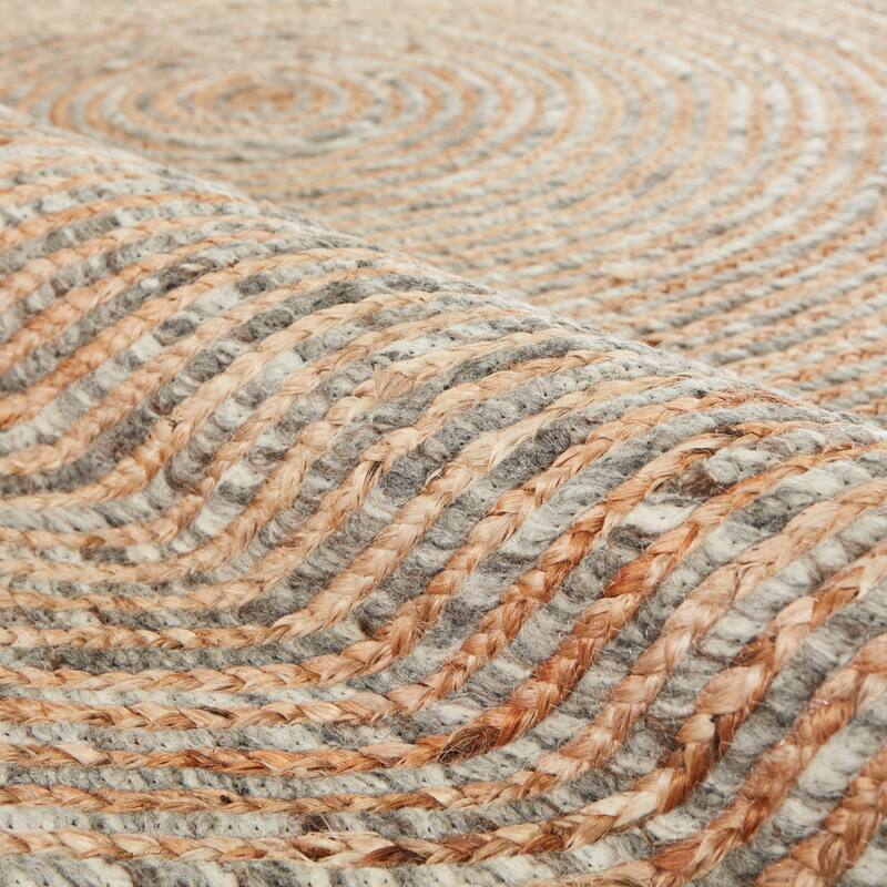 Rosen Natural Solid Beige/ Gray Round Area Rug