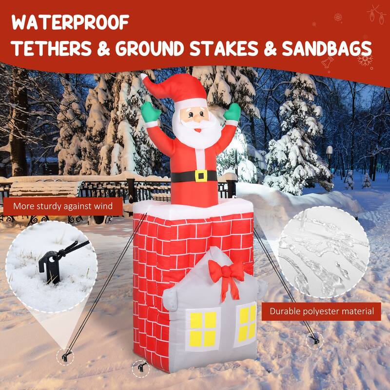Outsunny 7FT Christmas Inflatable Santa in Chimney Up and Down, Outdoor Blow Up Santa Claus Christmas Decoration