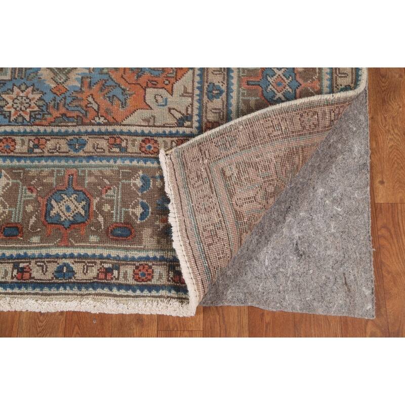 Gray Geometric Tabriz Persian Vintage Rug Handmade Wool Carpet - 6'8"x 9'7"