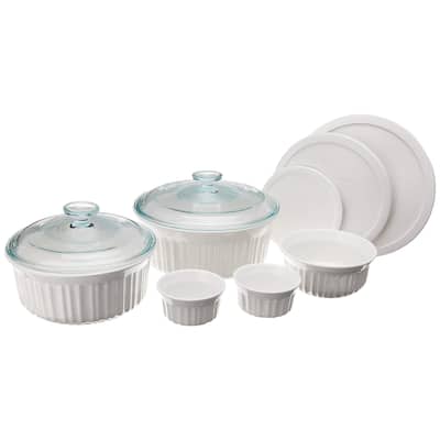 French White 10-Pc Ceramic Bakeware Set with Lids, Chip and Crack Resistant Stoneware Baking Dish, Microwave and Fridge Safe