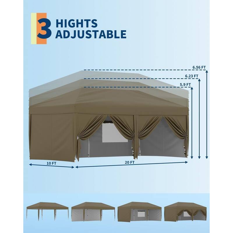 10'x20' Instant Pop-Up Canopy Tent, 6 Removable Sidewalls - 10*20Ft