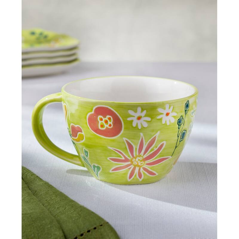 Euro Ceramica Primavera 4 Piece Handpainted Latte Mug Set - 14 oz