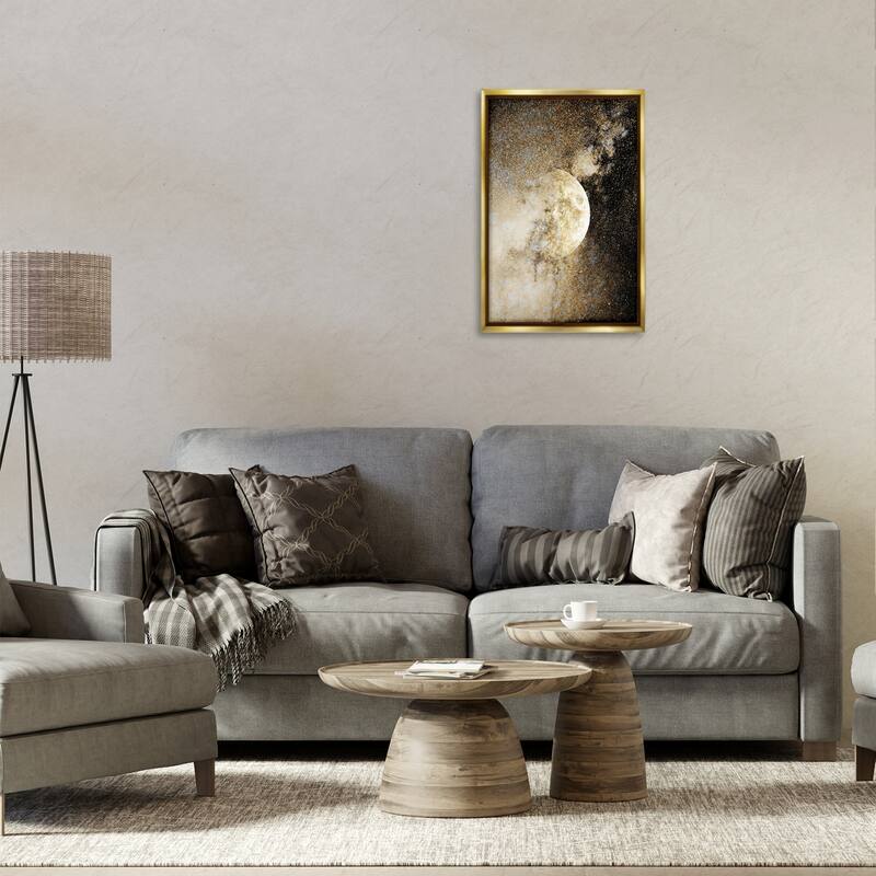 Stupell Starry Nebula Full Moon Framed Floater Canvas Wall Art Design By Gemma Bardot