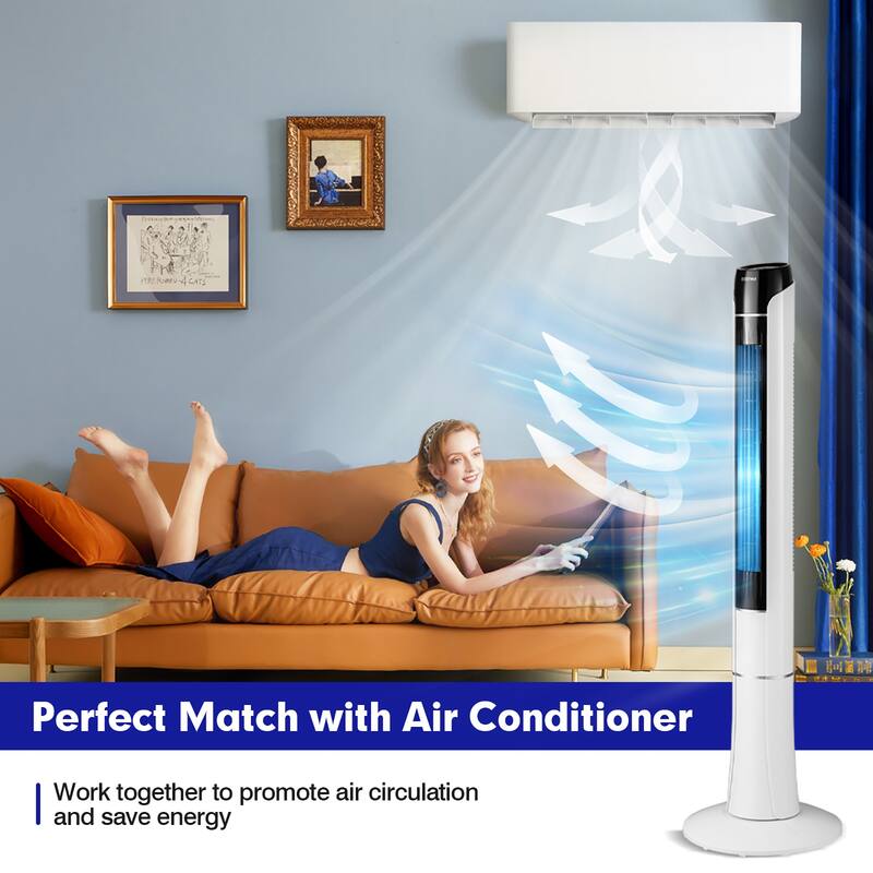 Costway Portable 48'' Tower Fan 80° Oscillating Bladeless Fan with - 13.5'' x 13.5'' x 48''