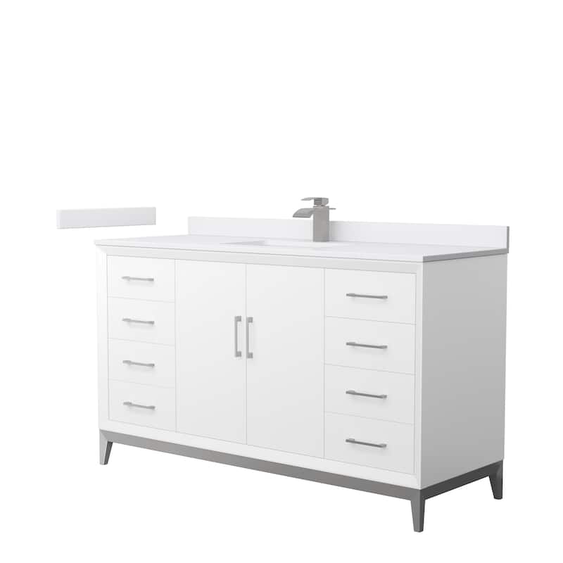 Amici Single Bathroom Vanity Set, Cultured Marble Top - 60-Inch Single - White, Nickel Trim, White Cultured Marble Top