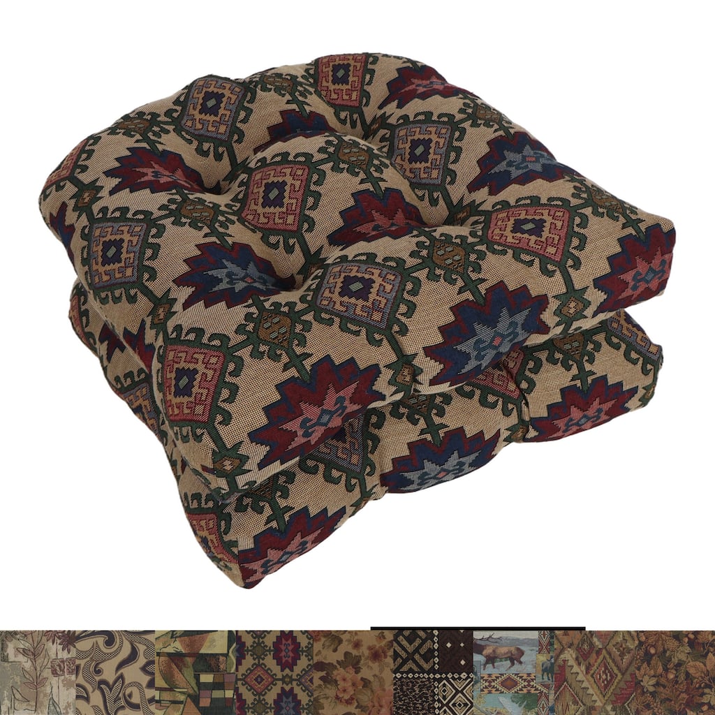 19-inch Rounded Back Tapestry Chair Cushion (Multiple Patterns, Set of 1,2, or 4) - 19 x 19