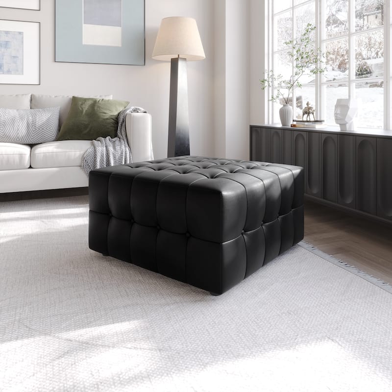 CraftPorch Elegance Button-Tufted PU Upholstered Ottoman