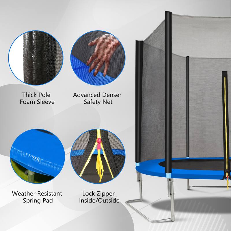 8FT Trampoline Outer Net with Soft Basketball Board, Ball and Inflator(Blue)