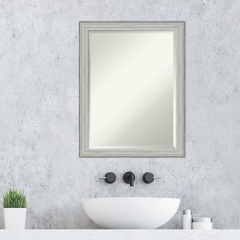 Beveled Wood Bathroom Wall Mirror - Bel Volto Silver Frame