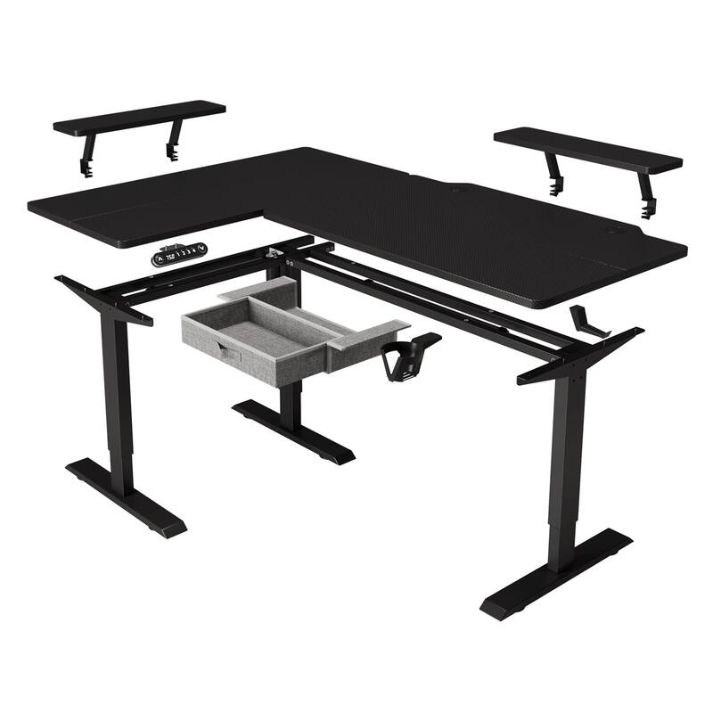 HomeRoots Adjustable Oak and Beige Wood and Metal Corner Rolling T-Shape Standing Desk