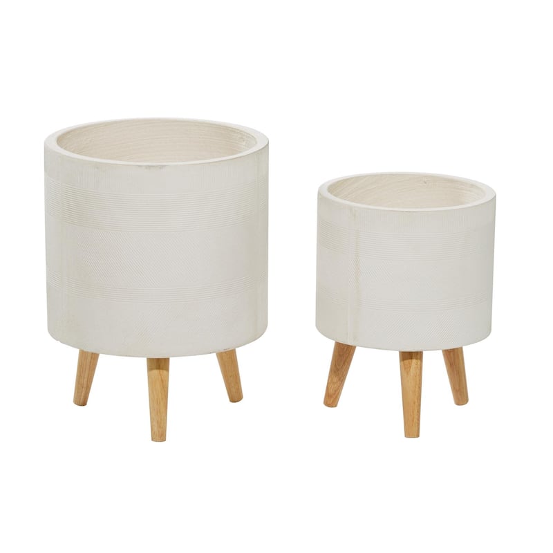 Magnesium Oxide Indoor Outdoor Planter with Wood Tripod Legs - Set of 2 White or Dark Gray - Roche River Decor