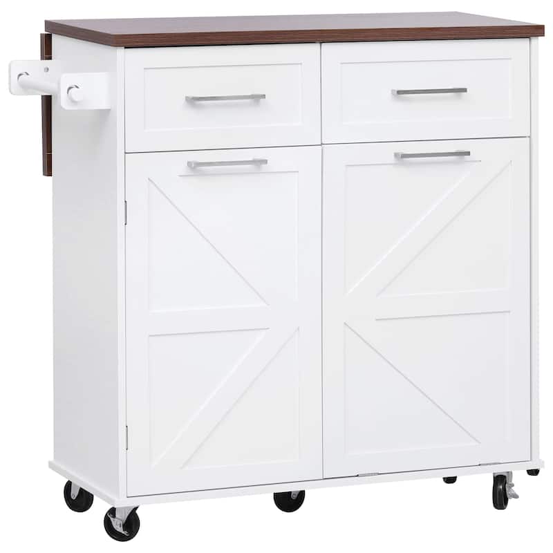 47.2"Farmhouse Kitchen Island with Drop Leaf, Removable Side Racks,Two Drawers,Rolling Kitchen Cart on Wheels with Towel Rack